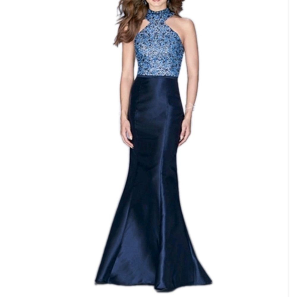 Gigi La Femme Mermaid Open Back Prom Dress Sz 4 Beaded Wedding Guest Formal Gown